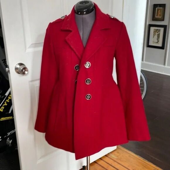 Green with Envy Red Double-Breasted Pea Coat - Picture 1 of 5